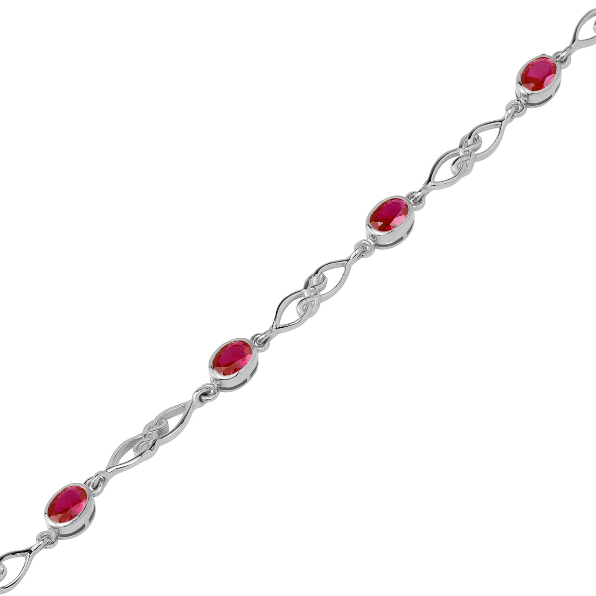 Simulated Red Ruby White Gold Plated 925 Sterling Silver Scroll / Filigree Celtic Knot Weave 6 to 7.5 Inch Adjustable Bracelet July Gemstone Birthstone - Silvershake-store