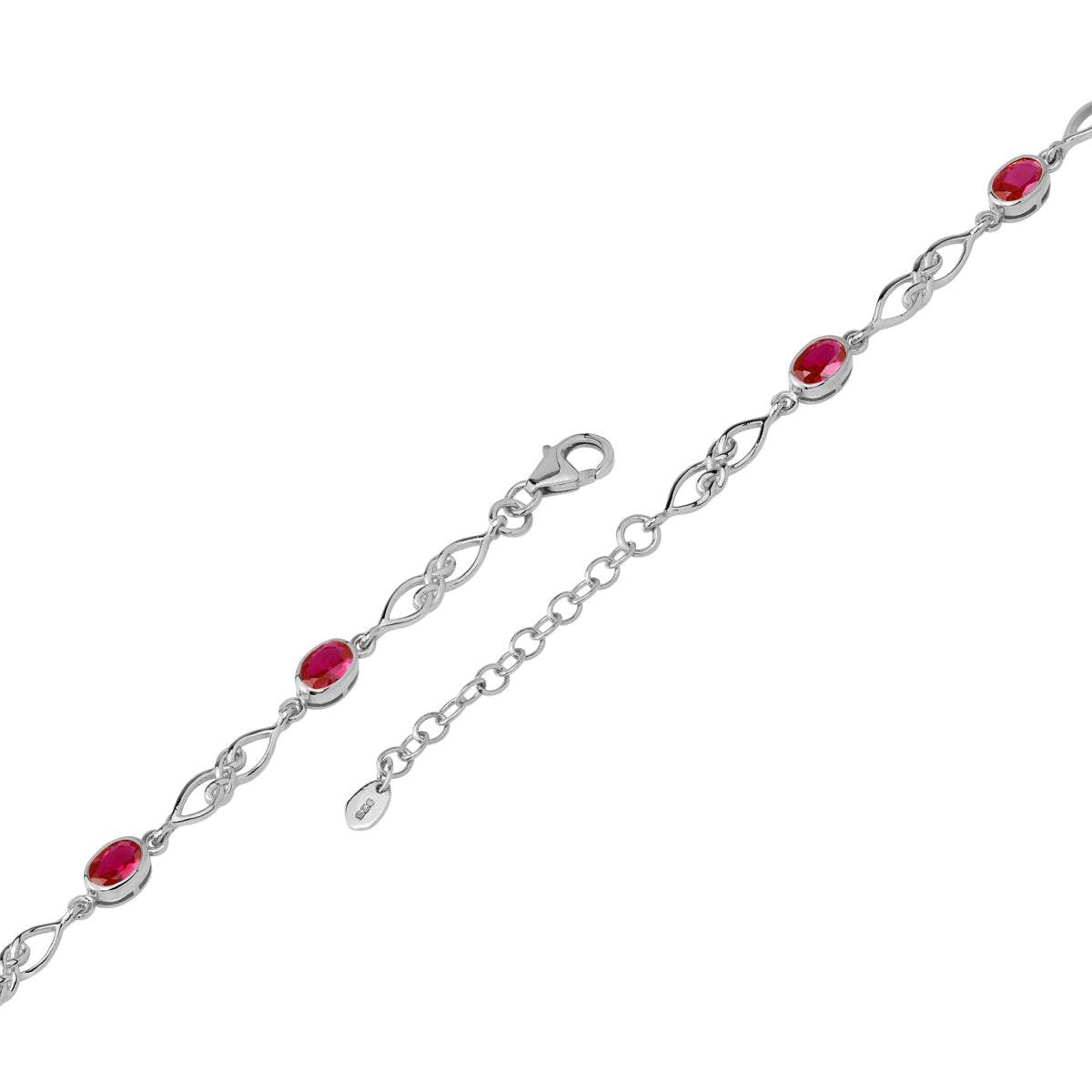 Simulated Red Ruby White Gold Plated 925 Sterling Silver Scroll / Filigree Celtic Knot Weave 6 to 7.5 Inch Adjustable Bracelet July Gemstone Birthstone - Silvershake-store