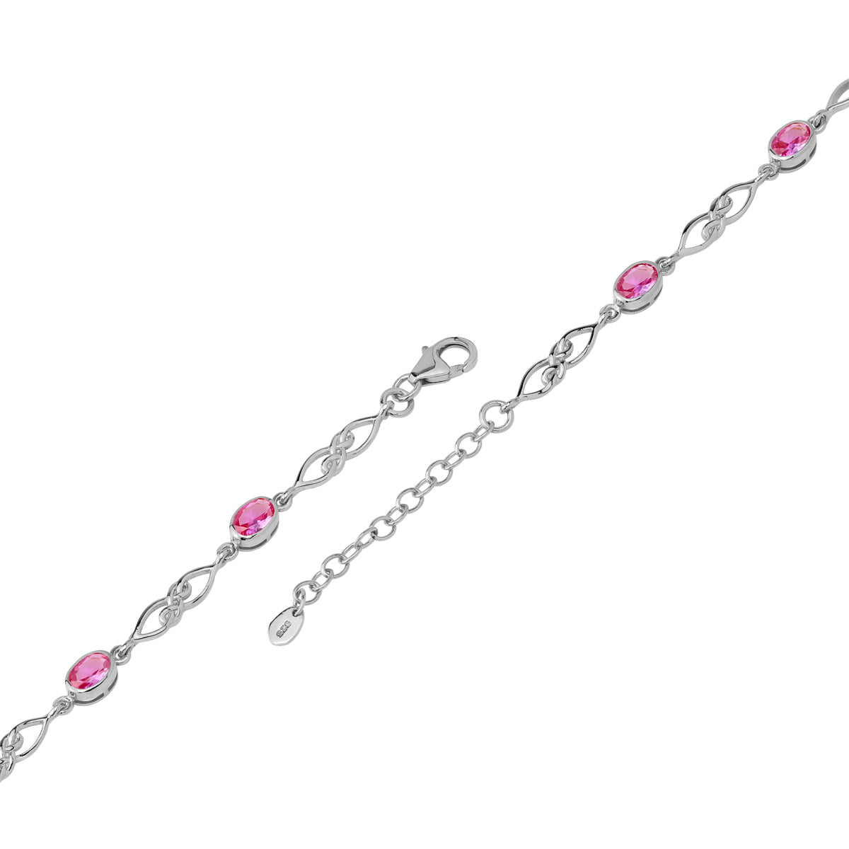 Created Pink Tourmaline White Gold Plated 925 Sterling Silver Scroll / Filigree Celtic Knot Weave 6 to 7.5 Inch Adjustable Bracelet October Gemstone Birthstone - Silvershake-store
