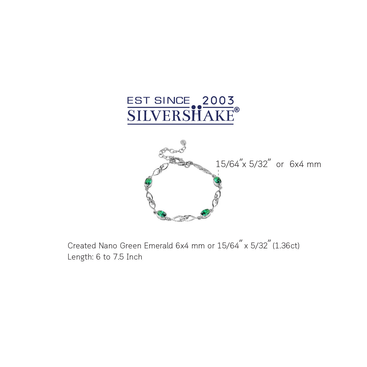 Created Nano Green Emerald White Gold Plated 925 Sterling Silver Scroll / Filigree Celtic Knot Weave 6 to 7.5 Inch Adjustable Bracelet May Gemstone Birthstone - Silvershake-store