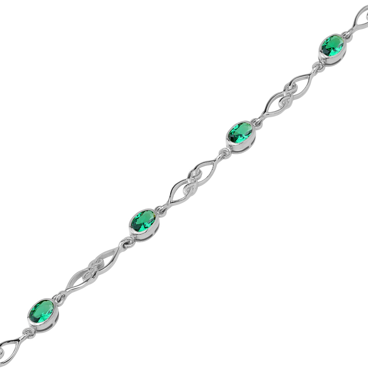 Created Nano Green Emerald White Gold Plated 925 Sterling Silver Scroll / Filigree Celtic Knot Weave 6 to 7.5 Inch Adjustable Bracelet May Gemstone Birthstone - Silvershake-store