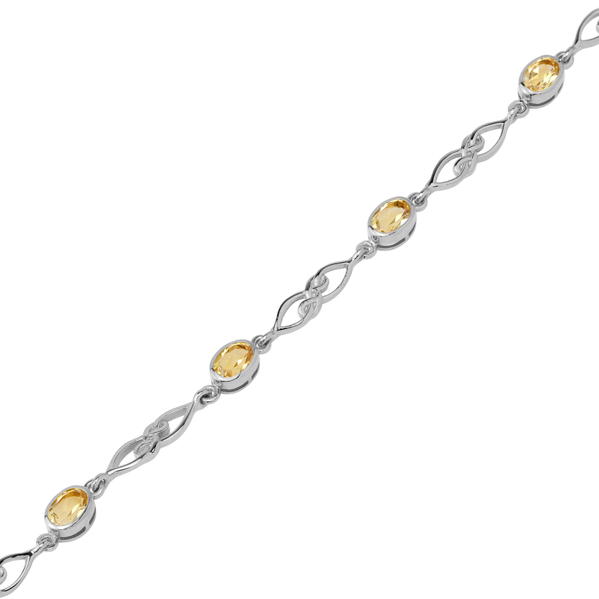 1.68 CTW Genuine Yellow Citrine White Gold Plated 925 Sterling Silver Scroll / Filigree Celtic Knot Weave 6 to 7.5 Inch Adjustable Bracelet November Gemstone Birthstone - Silvershake-store