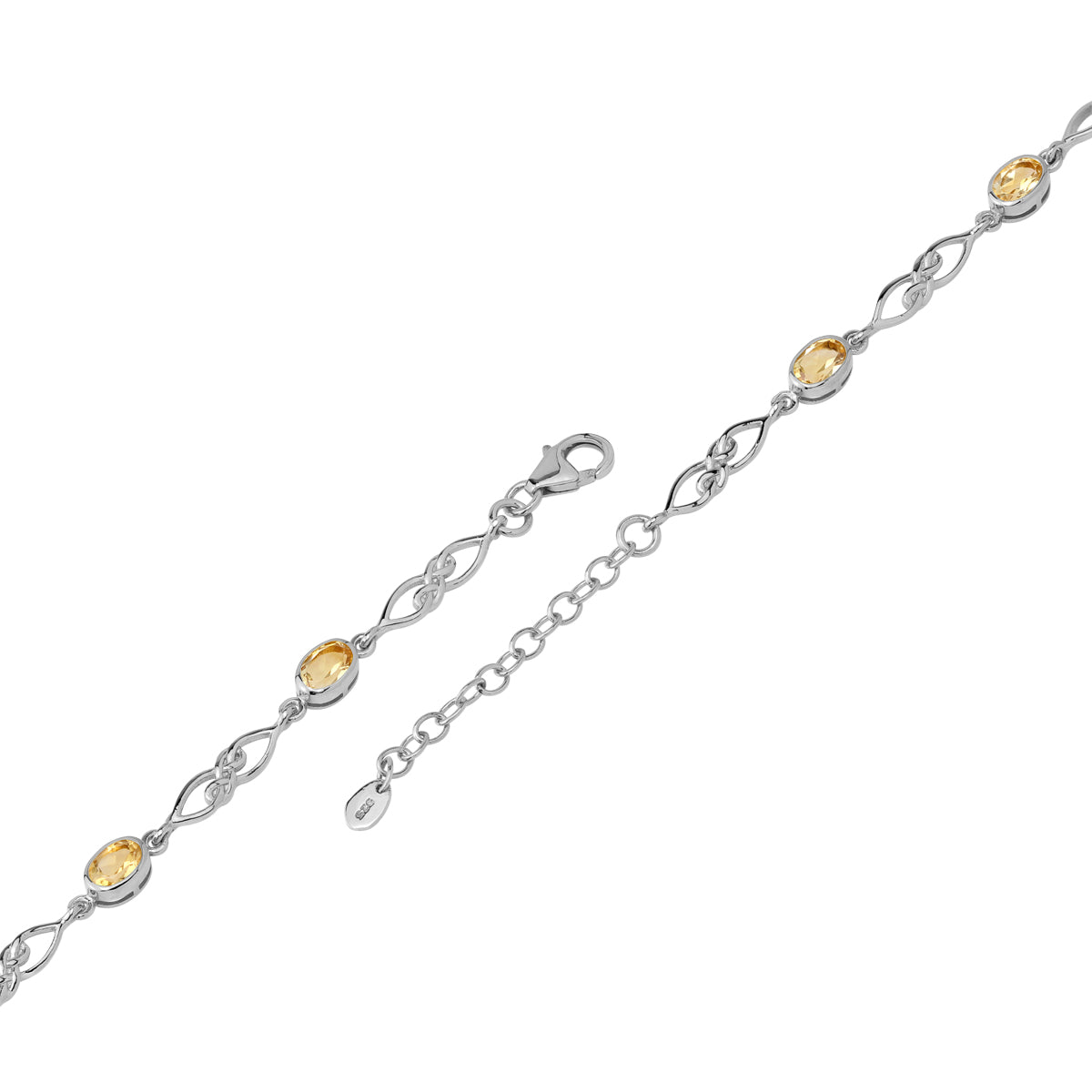 1.68 CTW Genuine Yellow Citrine White Gold Plated 925 Sterling Silver Scroll / Filigree Celtic Knot Weave 6 to 7.5 Inch Adjustable Bracelet November Gemstone Birthstone - Silvershake-store
