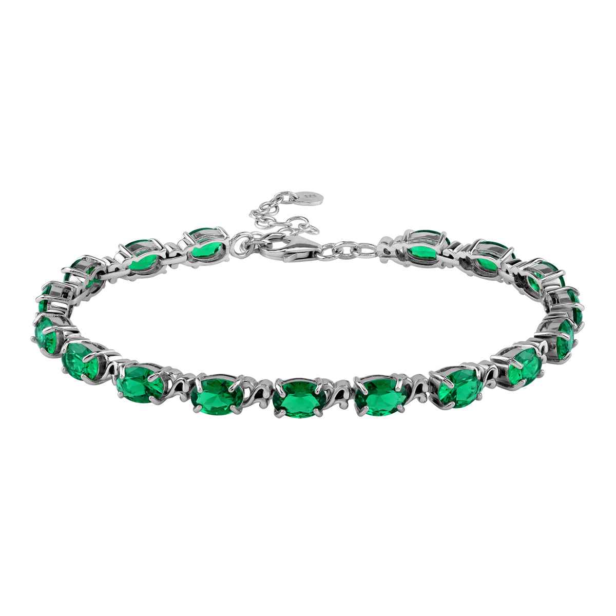 7X5mm Created Oval Shape Nano Green Emerald 925 Sterling Silver Victorian Style 7.5 to 9 Inch Adjustable Bracelet May Gemstone Birthstone Jewelry for Women