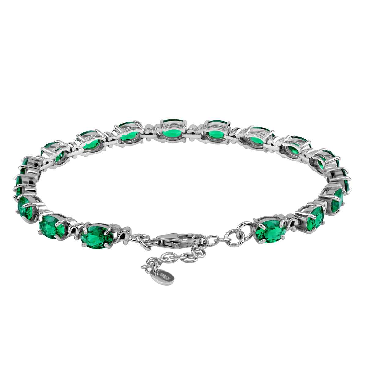 7X5mm Created Oval Shape Nano Green Emerald 925 Sterling Silver Victorian Style 7.5 to 9 Inch Adjustable Bracelet May Gemstone Birthstone Jewelry for Women
