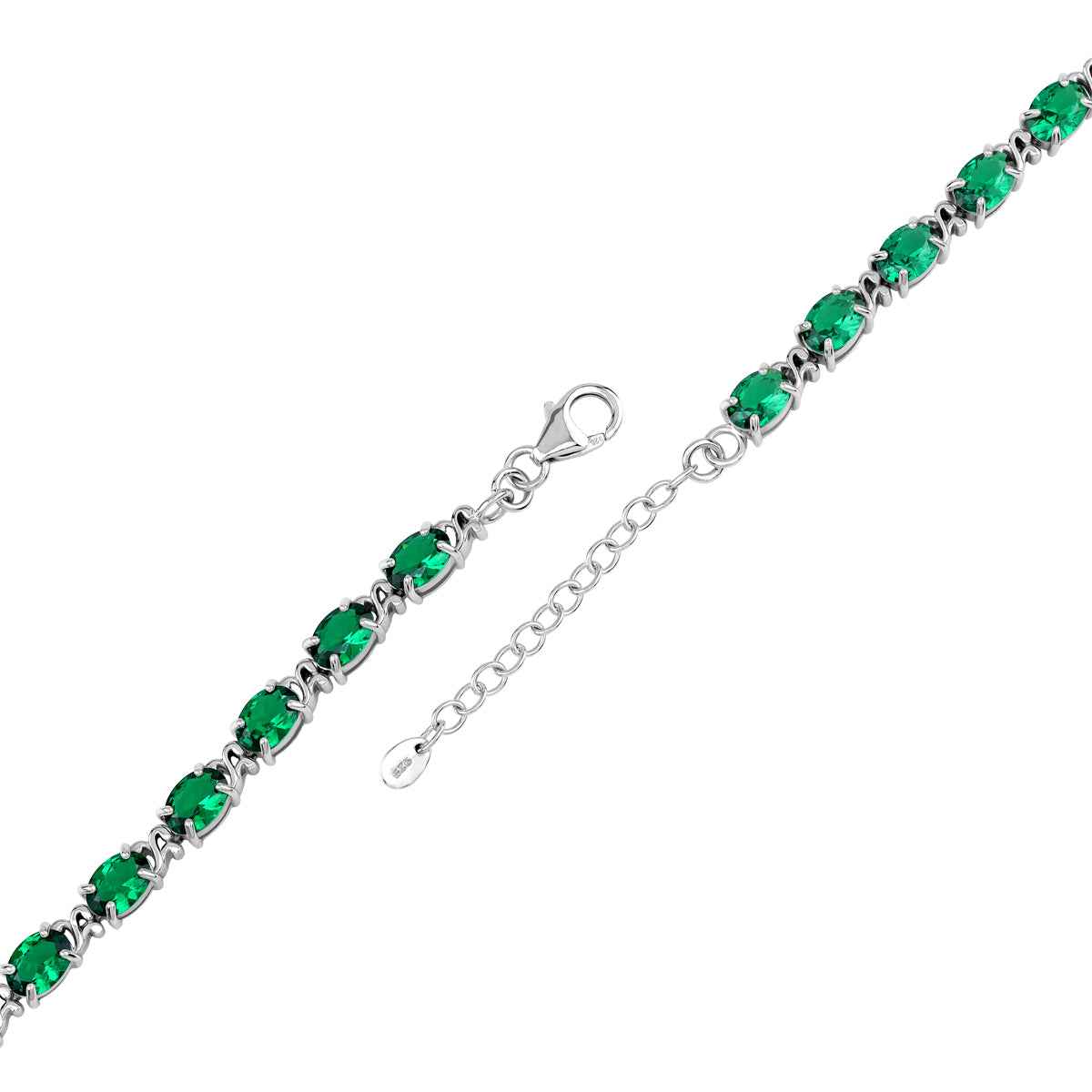 7X5mm Created Oval Shape Nano Green Emerald 925 Sterling Silver Victorian Style 7.5 to 9 Inch Adjustable Bracelet May Gemstone Birthstone Jewelry for Women