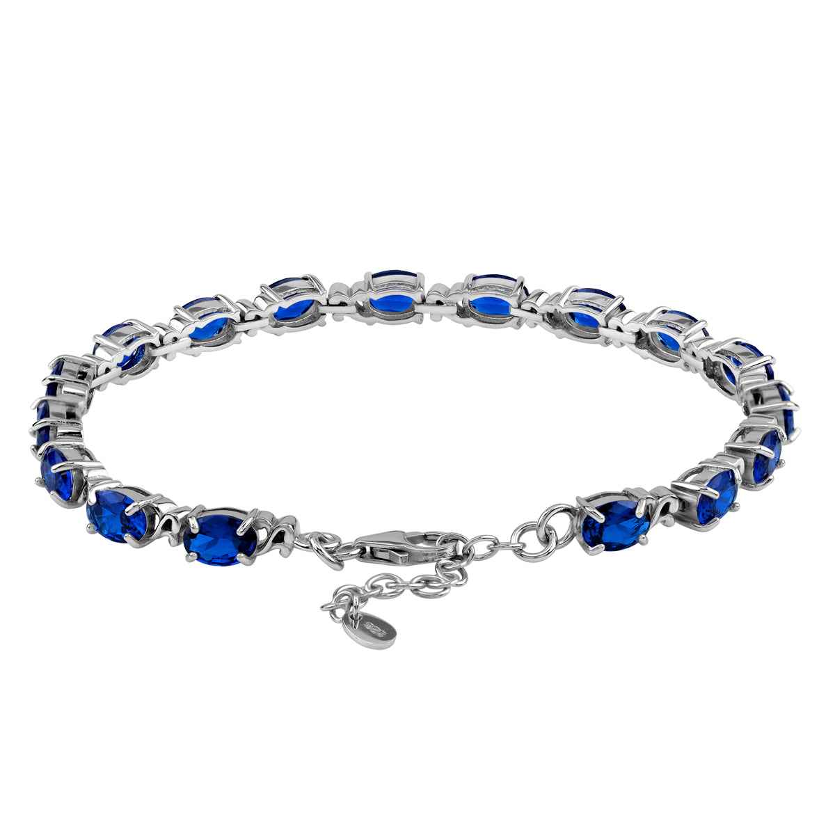 7X5mm Created Oval Shape Blue Sapphire 925 Sterling Silver Victorian Style 7.5 to 9 Inch Adjustable Bracelet September Gemstone Birthstone Jewelry for Women