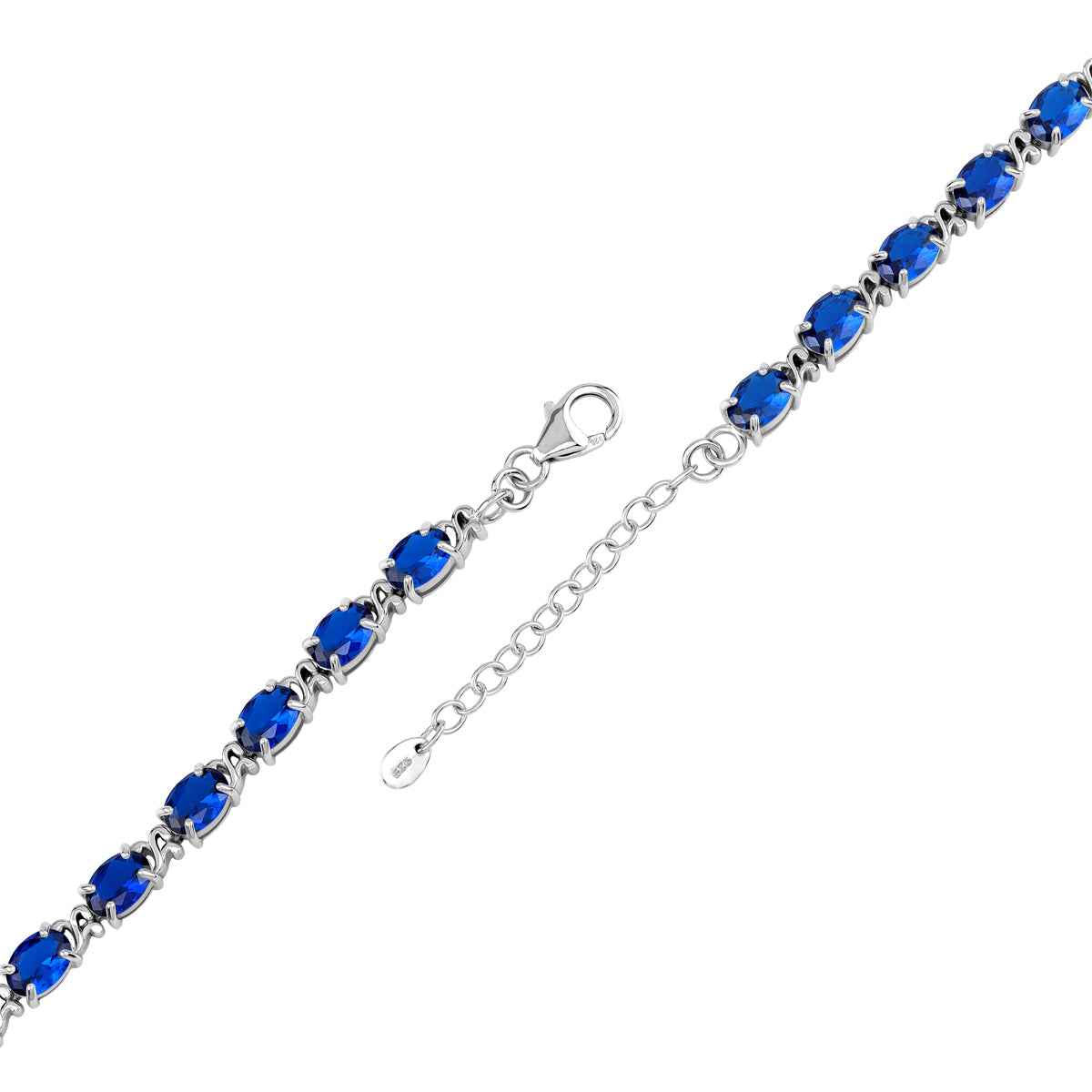 7X5mm Created Oval Shape Blue Sapphire 925 Sterling Silver Victorian Style 7.5 to 9 Inch Adjustable Bracelet September Gemstone Birthstone Jewelry for Women
