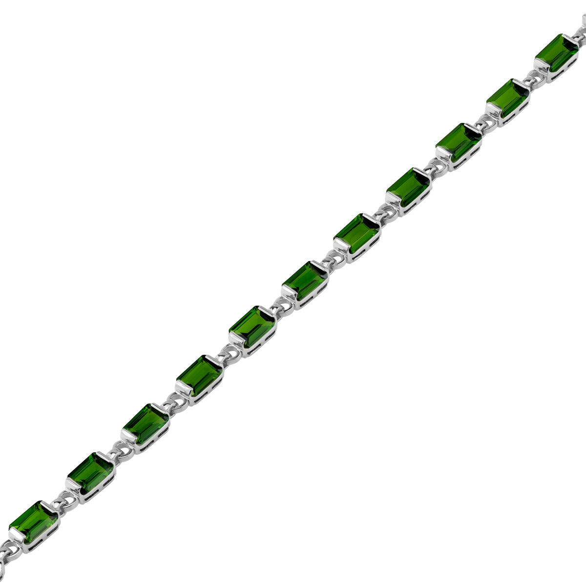8.25 CTW 6X4mm Natural Octagon Shape Green Chrome Diopside White Gold Plated 925 Sterling Silver Half-Bazel-Set Tennis 7 to 8.5 Inch Adjustable Gemstone Bracelet - Silvershake-store