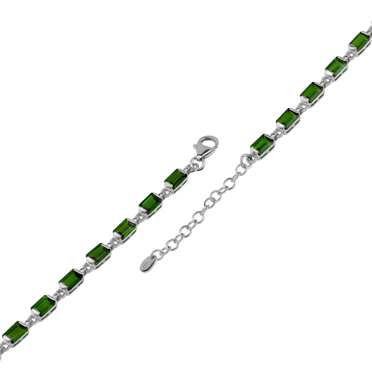 8.25 CTW 6X4mm Natural Octagon Shape Green Chrome Diopside White Gold Plated 925 Sterling Silver Half-Bazel-Set Tennis 7 to 8.5 Inch Adjustable Gemstone Bracelet - Silvershake-store