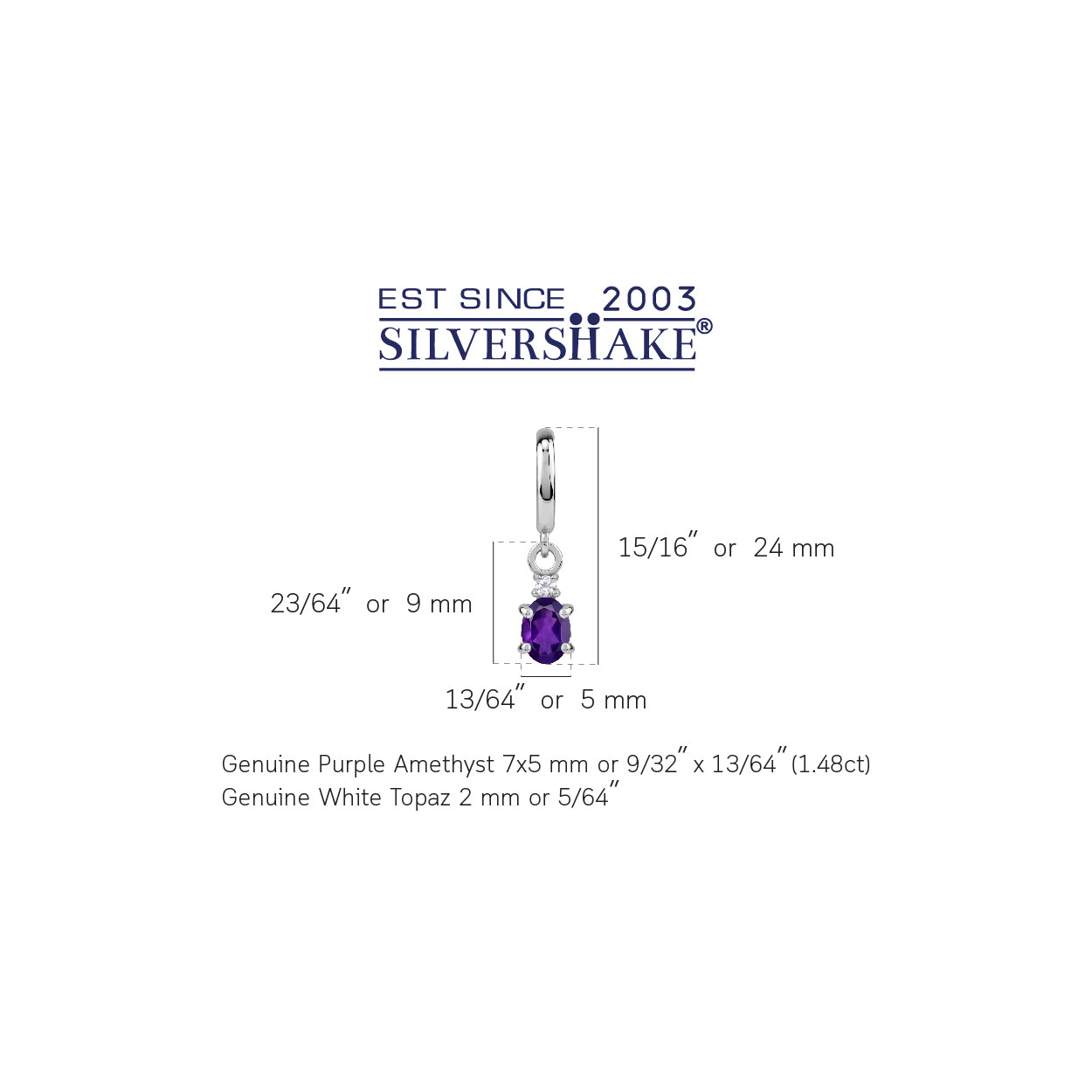 Petite 1.48 CTW 7X5mm Genuine Oval Shape African Purple Amethyst and Topaz White Gold Plated 925 Sterling Silver Dangle in C Hoop Stud Post Earrings February Birthstone Gemstone - Silvershake-store