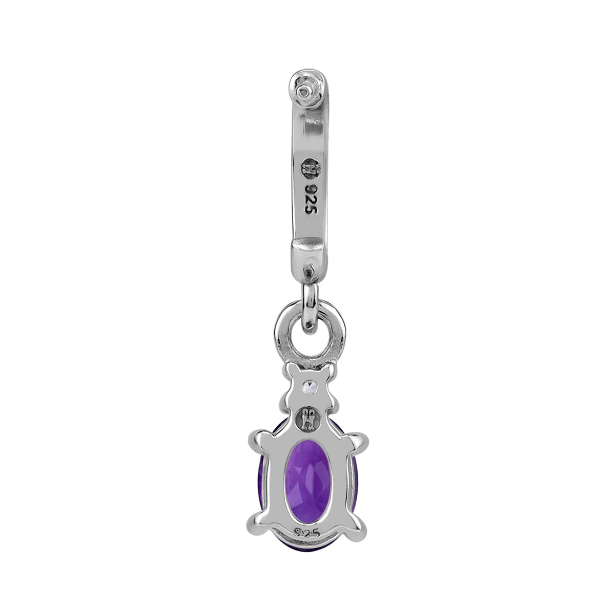 Petite 1.48 CTW 7X5mm Genuine Oval Shape African Purple Amethyst and Topaz White Gold Plated 925 Sterling Silver Dangle in C Hoop Stud Post Earrings February Birthstone Gemstone - Silvershake-store