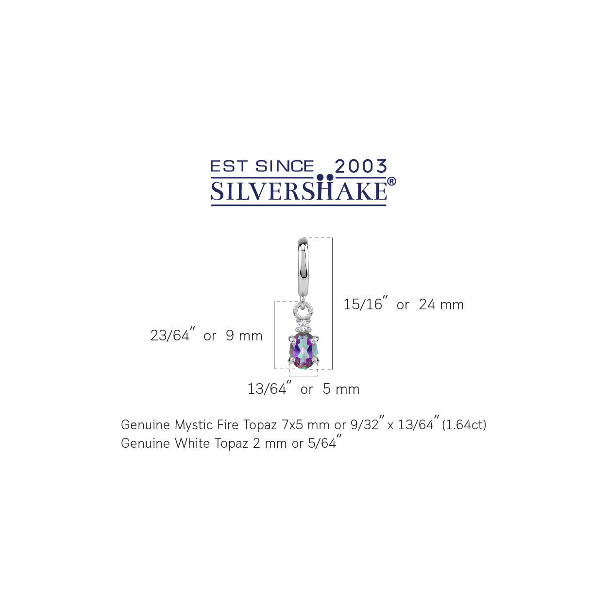 Petite 1.64 CTW 7X5mm Genuine Oval Shape Mystic Fire Rainbow Topaz White Gold Plated 925 Sterling Silver Dangle in C Hoop Stud Post Gemstone Earrings Jewelry for Women - Silvershake-store