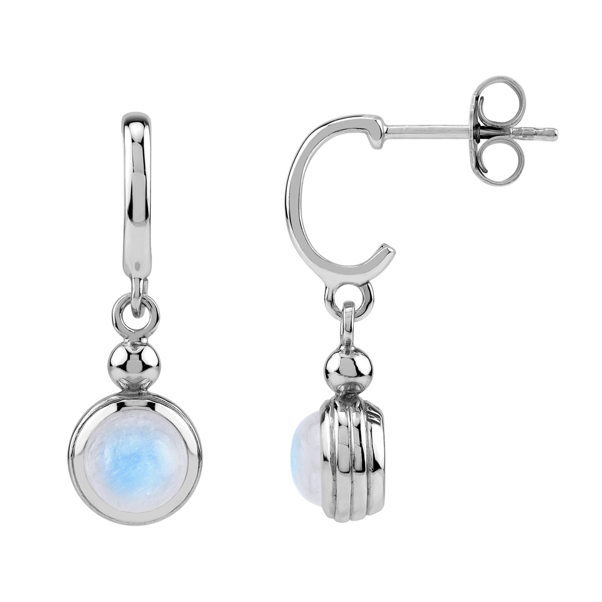 6MM Natural Round Shape Rainbow Moonstone White Gold Plated 925 Sterling Silver Minimalist Casual in C Hoop Stud Post Earrings June Gemstone Birthstone Jewelry for Women - Silvershake-store