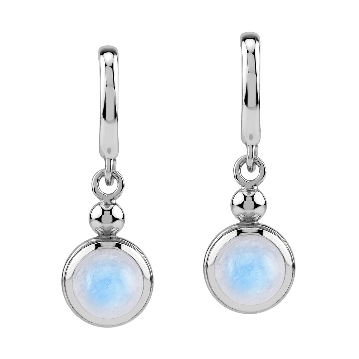 6MM Natural Round Shape Rainbow Moonstone White Gold Plated 925 Sterling Silver Minimalist Casual in C Hoop Stud Post Earrings June Gemstone Birthstone Jewelry for Women - Silvershake-store