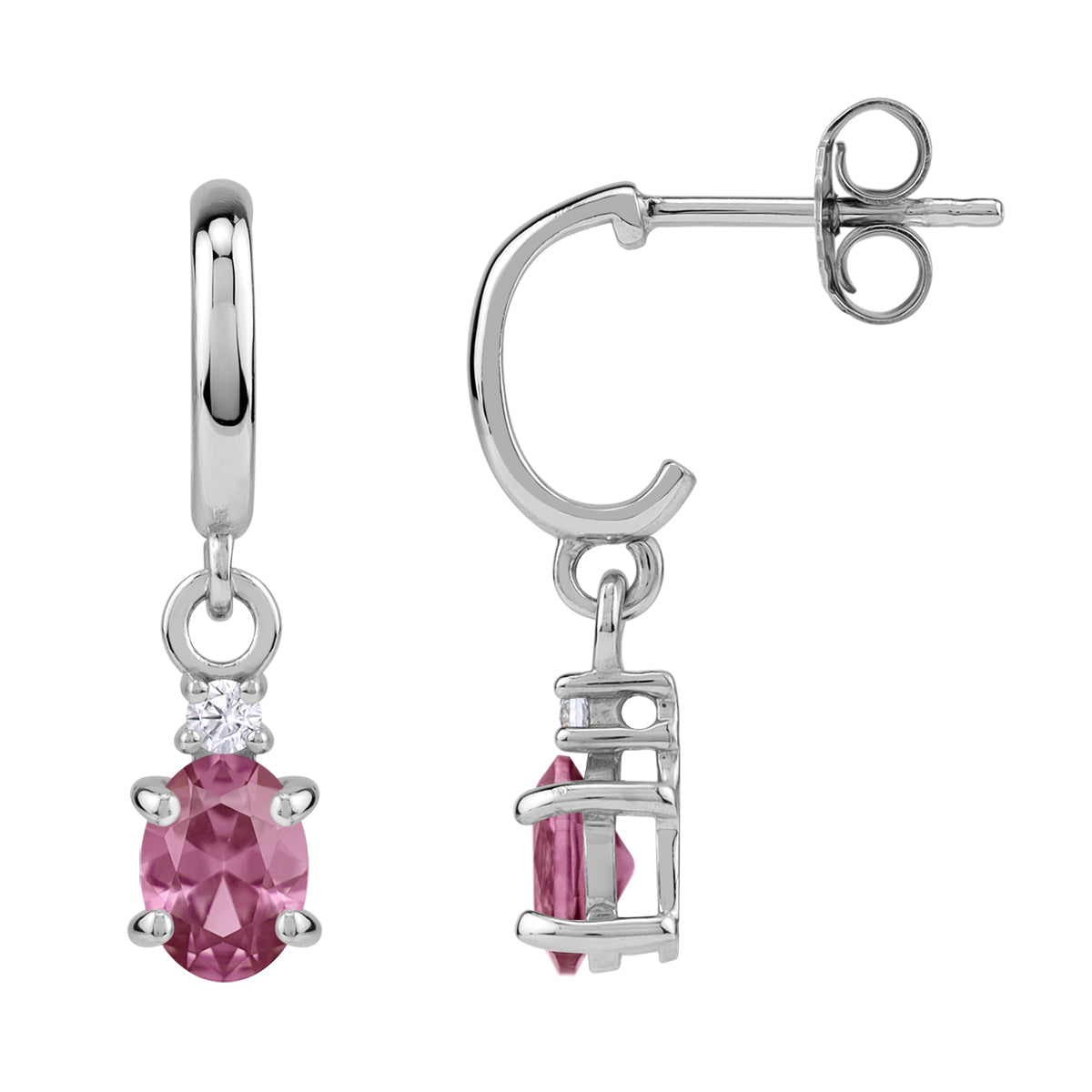 Petite 7X5mm Created Oval Shape Color Change Alexandrite White Gold Plated 925 Sterling Silver Dangle in C Hoop Stud Post Earrings June Birthstone Gemstone Jewelry for Women - Silvershake-store