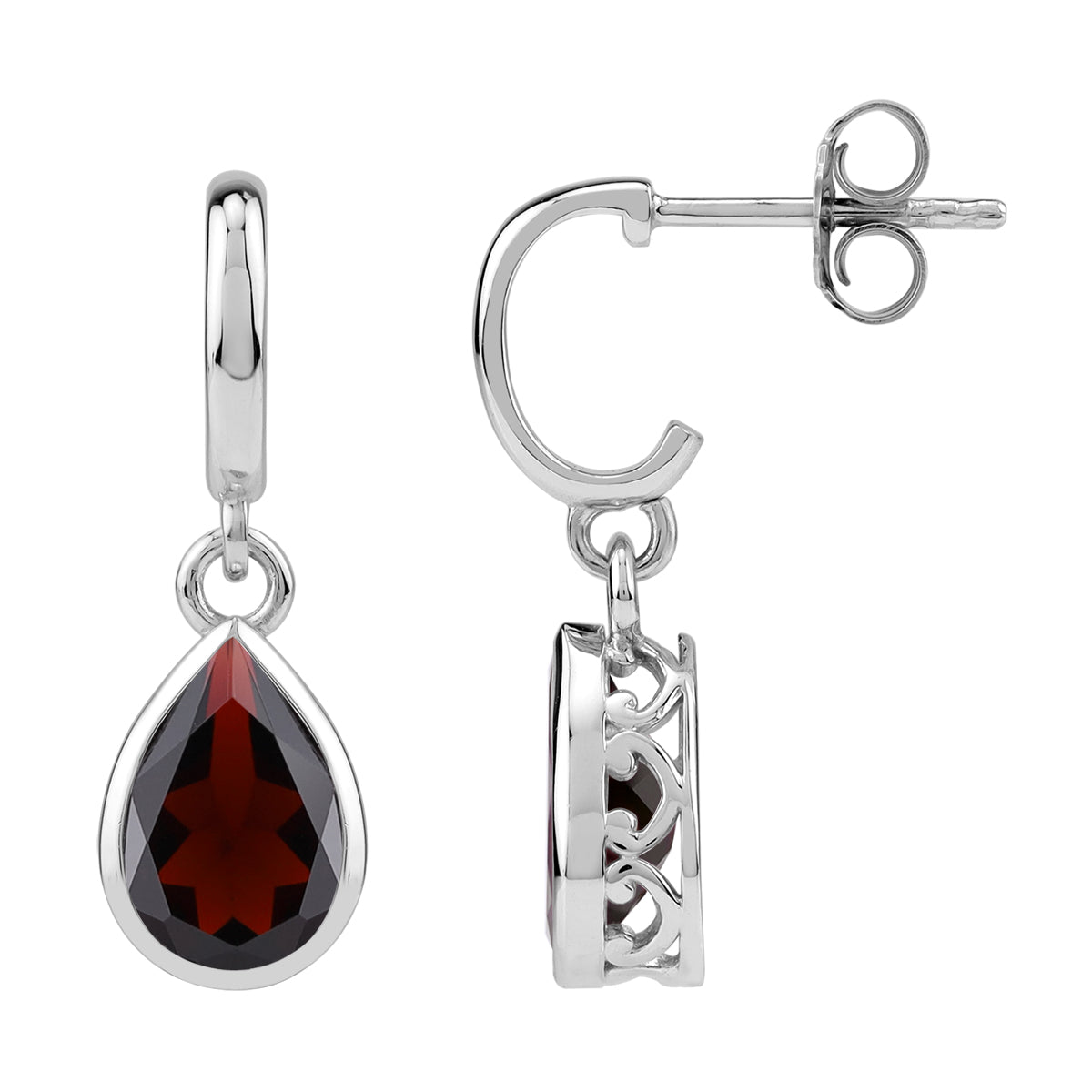 4.04 CTW 10X7mm Natural Pear Shape Red Garnet White Gold Plated 925 Sterling Silver Heart Victorian Style Drop Dangle in C Hoop Stud Post Earrings January Gemstone Birthstone - Silvershake-store