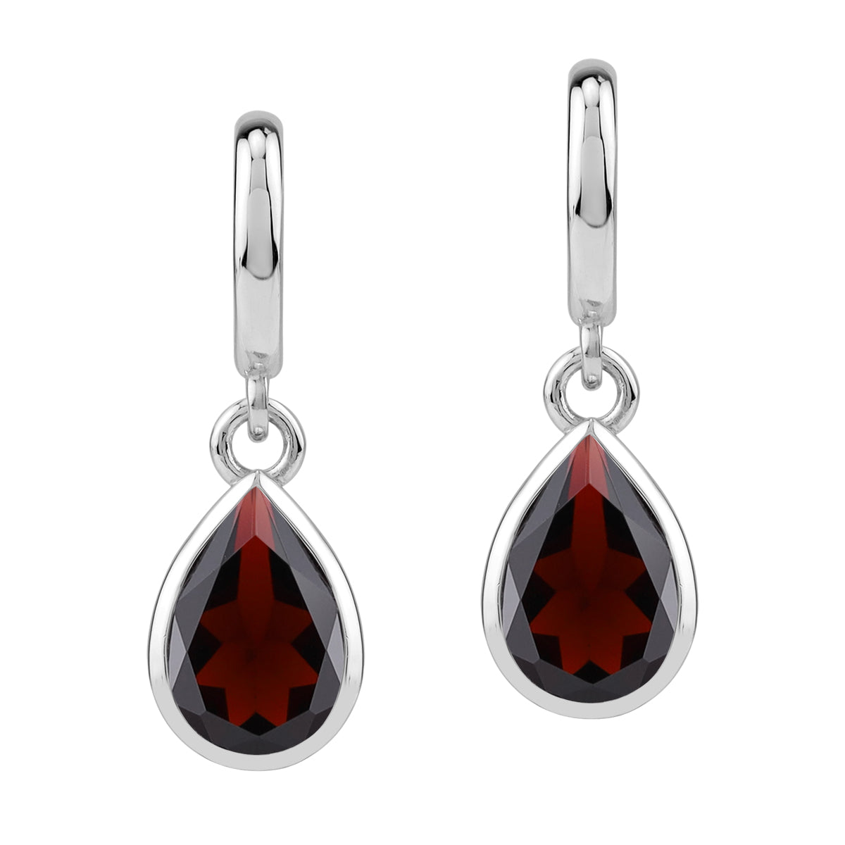 4.04 CTW 10X7mm Natural Pear Shape Red Garnet White Gold Plated 925 Sterling Silver Heart Victorian Style Drop Dangle in C Hoop Stud Post Earrings January Gemstone Birthstone - Silvershake-store