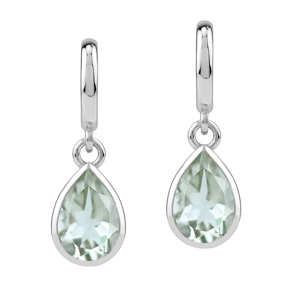 3.1 CTW 10X7mm Genuine Pear Shape Green Amethyst White Gold Plated 925 Sterling Silver Heart Victorian Style Drop Dangle in C Hoop Stud Post Gemstone Earrings Jewelry for Women - Silvershake-store