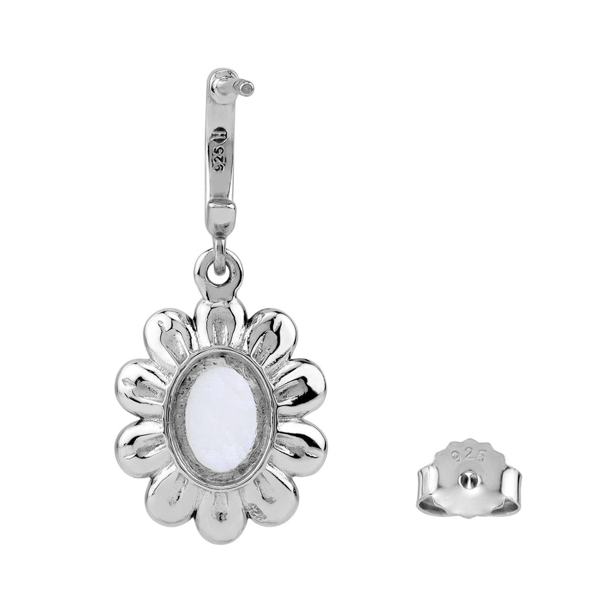Silvershake 8X6mm Natural Oval Shape Rainbow Moonstone 925 Sterling Silver Dangle Flower in C Hoop Stud Post Earrings June Gemstone Birthstone Jewelry for Women - Silvershake-store