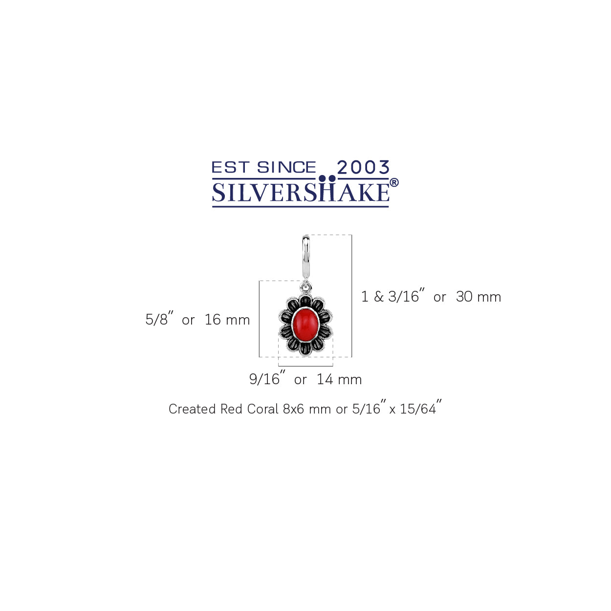 Silvershake 8X6mm Created Oval Shape Red Coral Cabochon 925 Sterling Silver Dangle Flower in C Hoop Stud Post Earrings Jewelry for Women - Silvershake-store