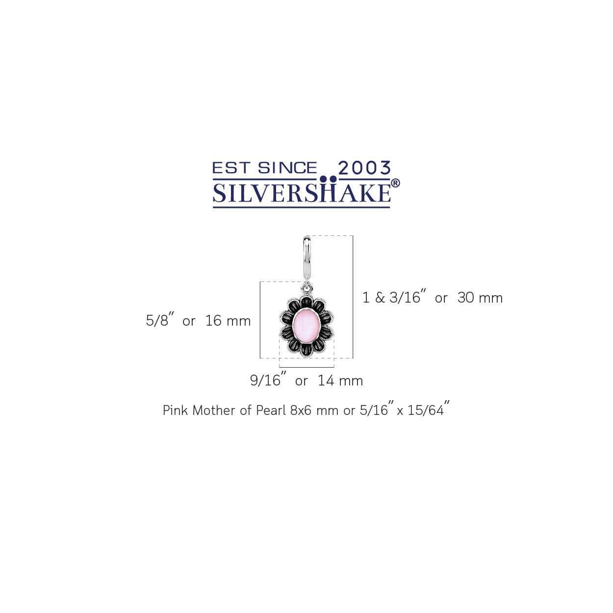 Silvershake 8X6mm Oval Shape Pink Mother of Pearl Cabochon 925 Sterling Silver Dangle Flower in C Hoop Stud Post Earrings Jewelry for Women - Silvershake-store