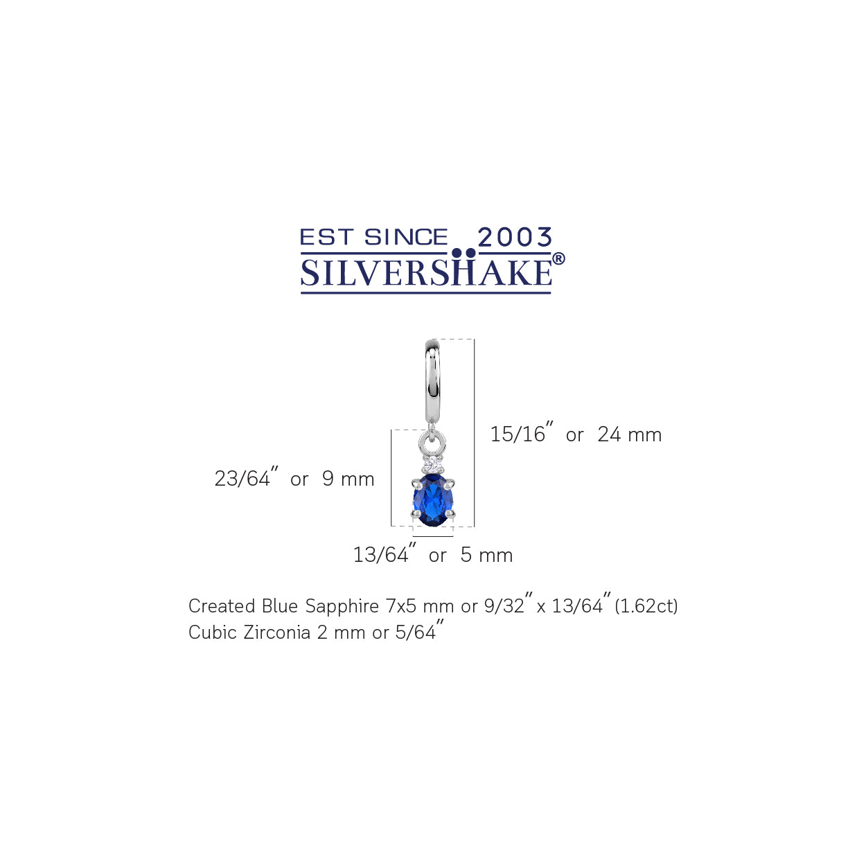 Petite 7X5mm Created Oval Shape Blue Sapphire White Gold Plated 925 Sterling Silver Dangle in C Hoop Stud Post Earrings September Birthstone Gemstone Jewelry for Women - Silvershake-store