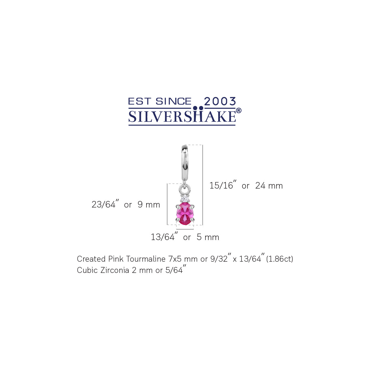 Petite 7X5mm Created Oval Shape Pink Tourmaline White Gold Plated 925 Sterling Silver Dangle in C Hoop Stud Post Earrings October Birthstone Gemstone Jewelry for Women - Silvershake-store