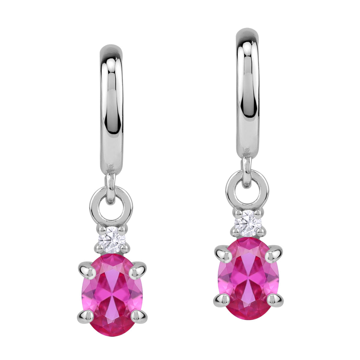 Petite 7X5mm Created Oval Shape Pink Tourmaline White Gold Plated 925 Sterling Silver Dangle in C Hoop Stud Post Earrings October Birthstone Gemstone Jewelry for Women - Silvershake-store