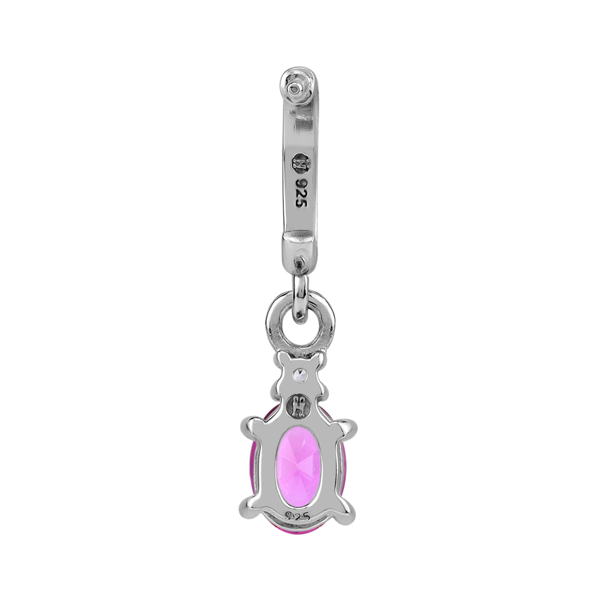 Petite 7X5mm Created Oval Shape Pink Tourmaline White Gold Plated 925 Sterling Silver Dangle in C Hoop Stud Post Earrings October Birthstone Gemstone Jewelry for Women - Silvershake-store