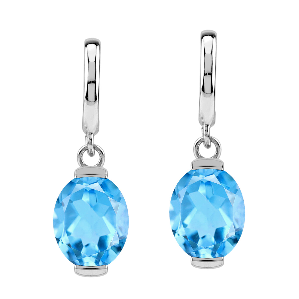 Silvershake 10X8mm 6.42 CTW Genuine Oval Shape Swiss Blue Topaz White Gold Plated 925 Sterling Silver in C Hoop Stud Post Dangle Earrings December Birthstone Gemstone Jewelry for Women - Silvershake-store
