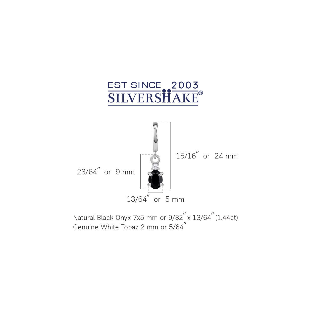 Petite 1.44 CTW 7X5mm Natural Oval Shape Black Onyx and Topaz White Gold Plated 925 Sterling Silver Dangle in C Hoop Stud Post Gemstone Earrings Jewelry for Women - Silvershake-store
