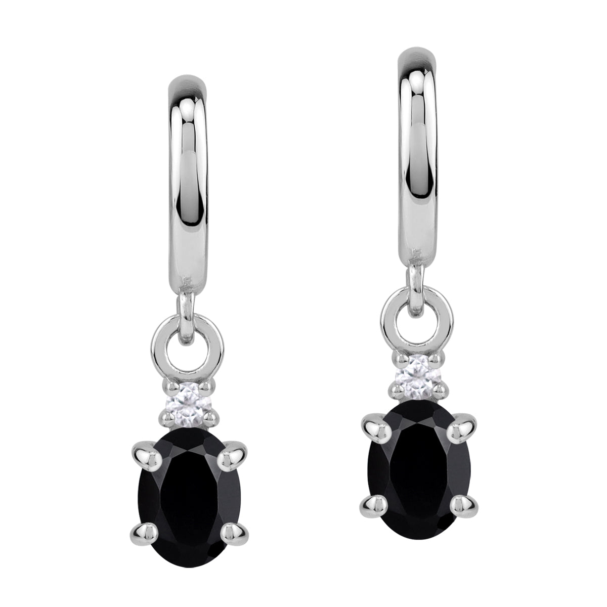 Petite 1.44 CTW 7X5mm Natural Oval Shape Black Onyx and Topaz White Gold Plated 925 Sterling Silver Dangle in C Hoop Stud Post Gemstone Earrings Jewelry for Women - Silvershake-store