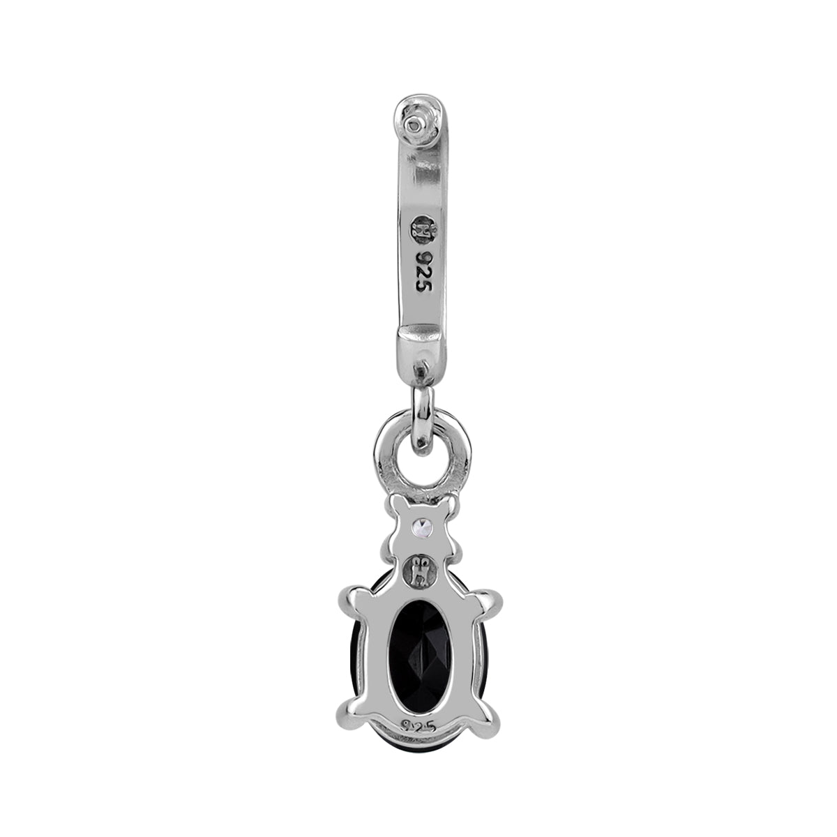 Petite 1.44 CTW 7X5mm Natural Oval Shape Black Onyx and Topaz White Gold Plated 925 Sterling Silver Dangle in C Hoop Stud Post Gemstone Earrings Jewelry for Women - Silvershake-store