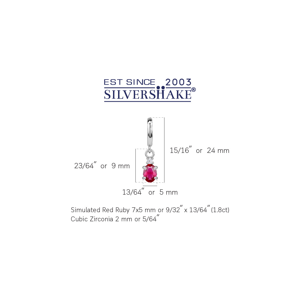 Petite 7X5mm Simulated Oval Shape Red Ruby White Gold Plated 925 Sterling Silver Dangle in C Hoop Stud Post Earrings July Birthstone Gemstone Jewelry for Women - Silvershake-store