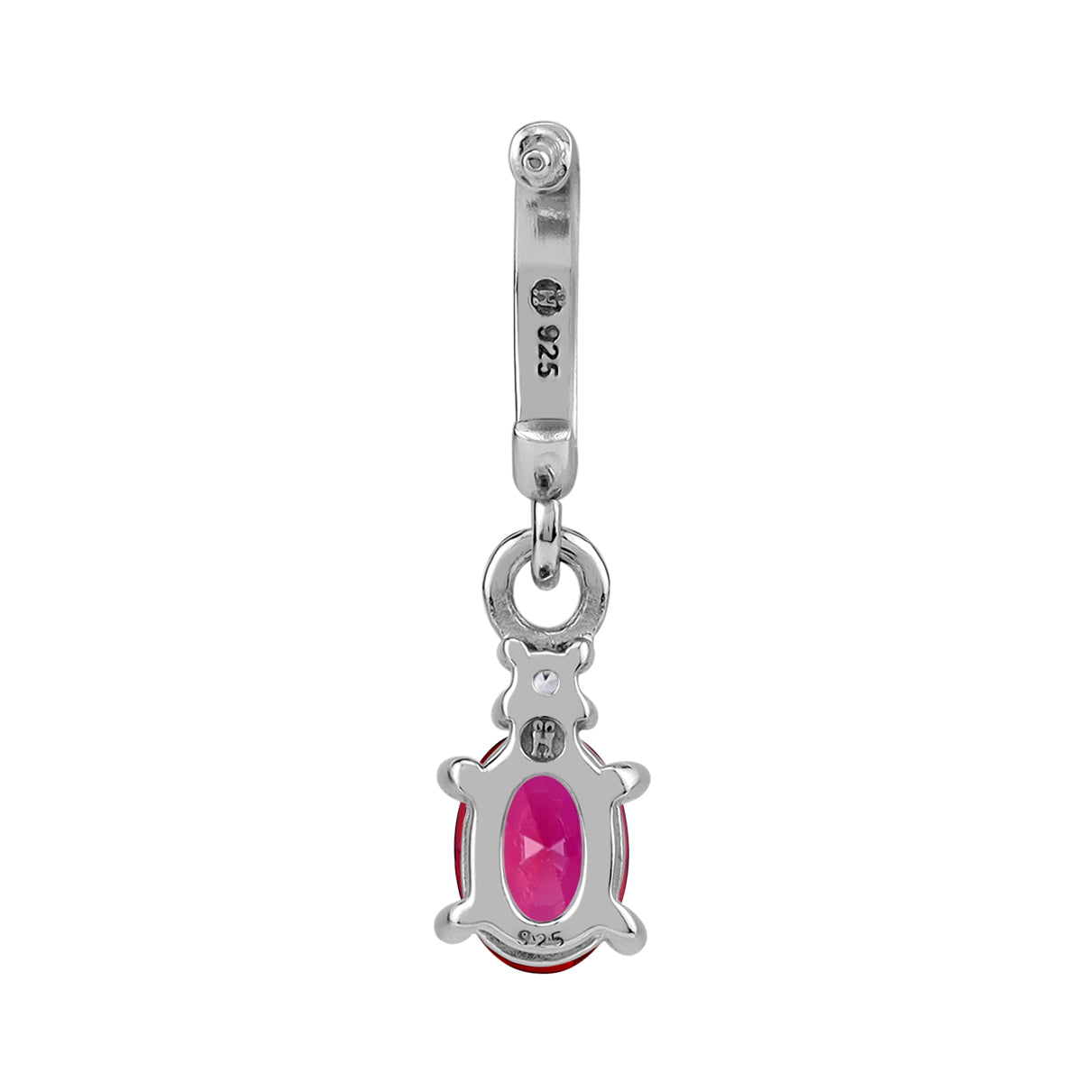 Petite 7X5mm Simulated Oval Shape Red Ruby White Gold Plated 925 Sterling Silver Dangle in C Hoop Stud Post Earrings July Birthstone Gemstone Jewelry for Women - Silvershake-store
