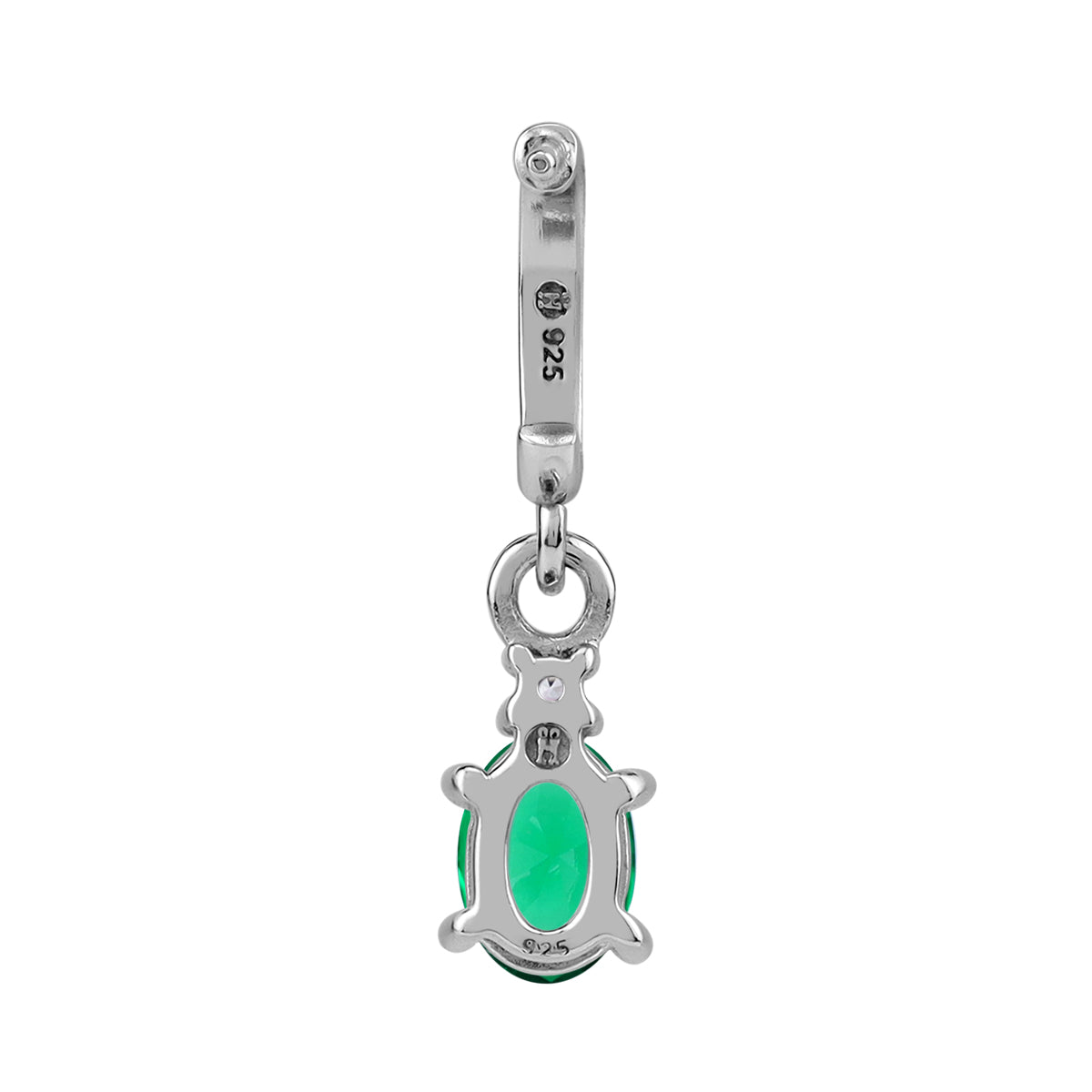 Petite 7X5mm Created Oval Shape Nano Green Emerald White Gold Plated 925 Sterling Silver Dangle in C Hoop Stud Post Earrings May Birthstone Gemstone Jewelry for Women - Silvershake-store