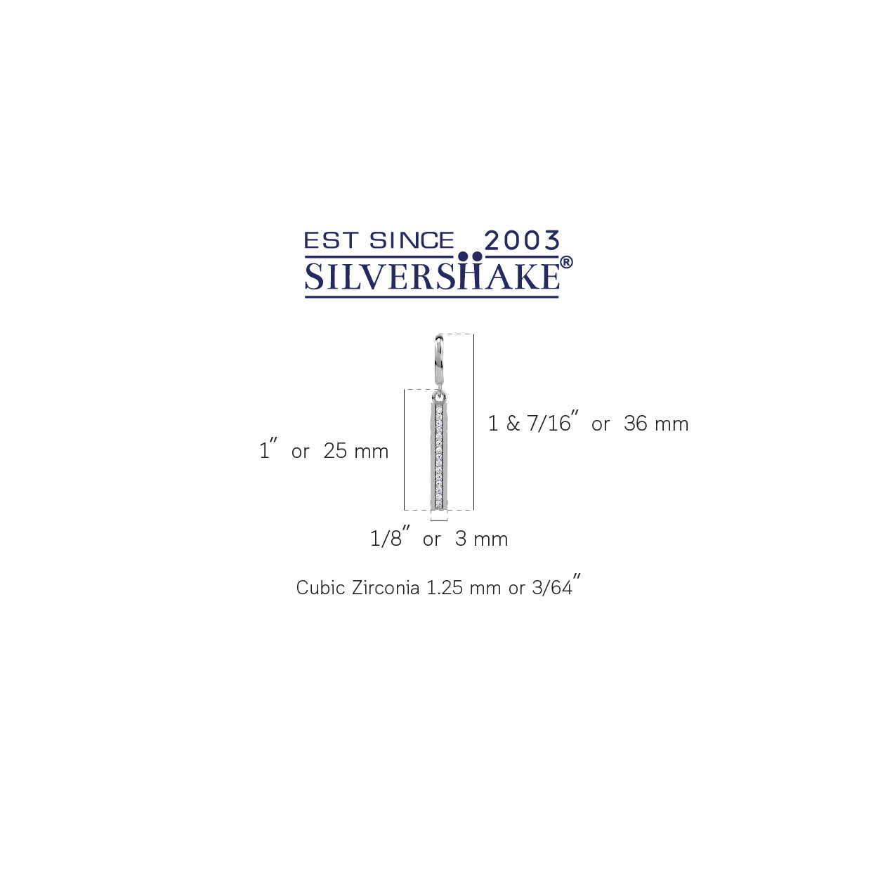 Silvershake Round Shape Cubic Zirconia White Gold Plated 925 Sterling Silver Minimalist Dangle Vertical Bar in C Hoop Stud Post Earrings April Gemstone Birthstone Jewelry for Women - Silvershake-store