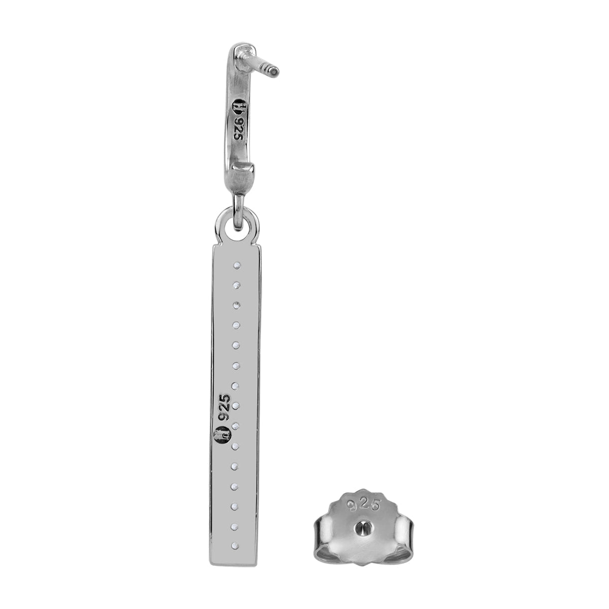 Silvershake Round Shape Cubic Zirconia White Gold Plated 925 Sterling Silver Minimalist Dangle Vertical Bar in C Hoop Stud Post Earrings April Gemstone Birthstone Jewelry for Women - Silvershake-store