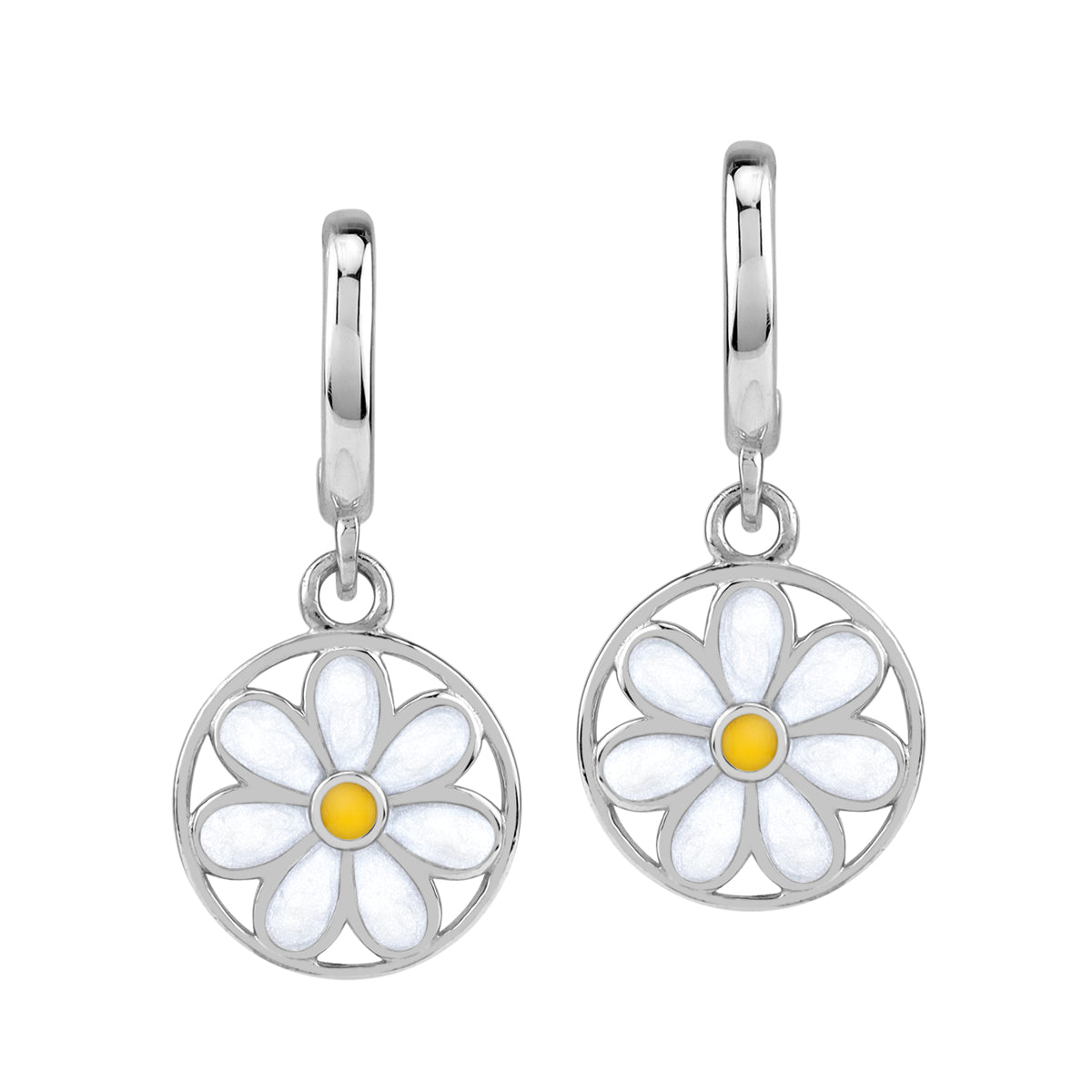 Silvershake Dangle Scroll / Filigree Flower Casual Circle C Hoop Stud Earrings in Enamel White Gold Plated 925 Sterling Silver Jewelry for Women - Silvershake-store