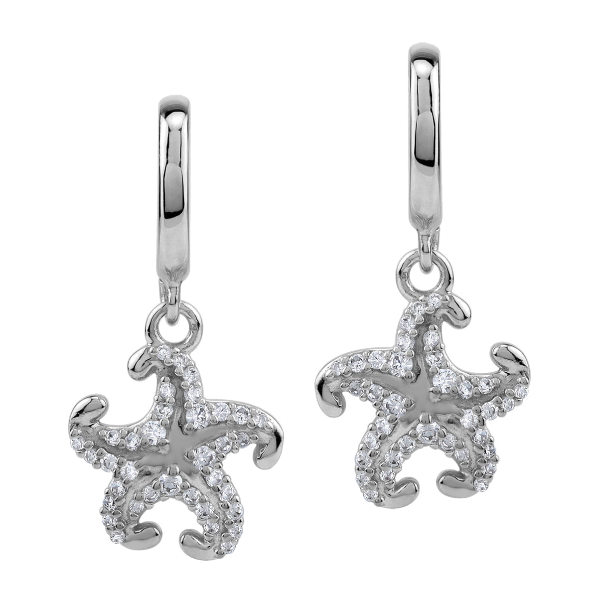 Silvershake Cubic Zirconia White Gold Plated 925 Sterling Silver Dangle Starfish Sealife Fashion in C Hoop Stud Post Earrings April Gemstone Birthstone Jewelry for Women - Silvershake-store