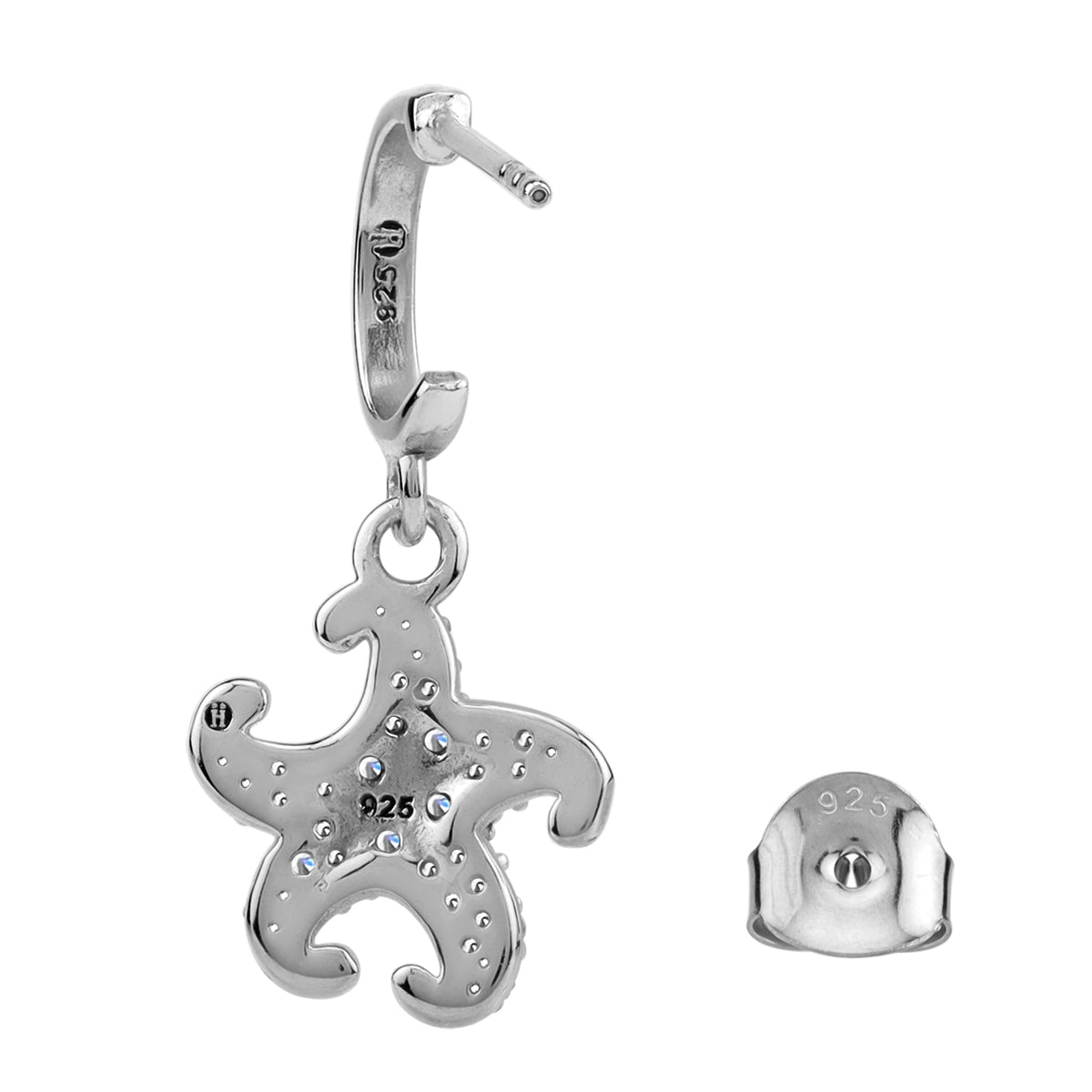 Silvershake Cubic Zirconia White Gold Plated 925 Sterling Silver Dangle Starfish Sealife Fashion in C Hoop Stud Post Earrings April Gemstone Birthstone Jewelry for Women - Silvershake-store