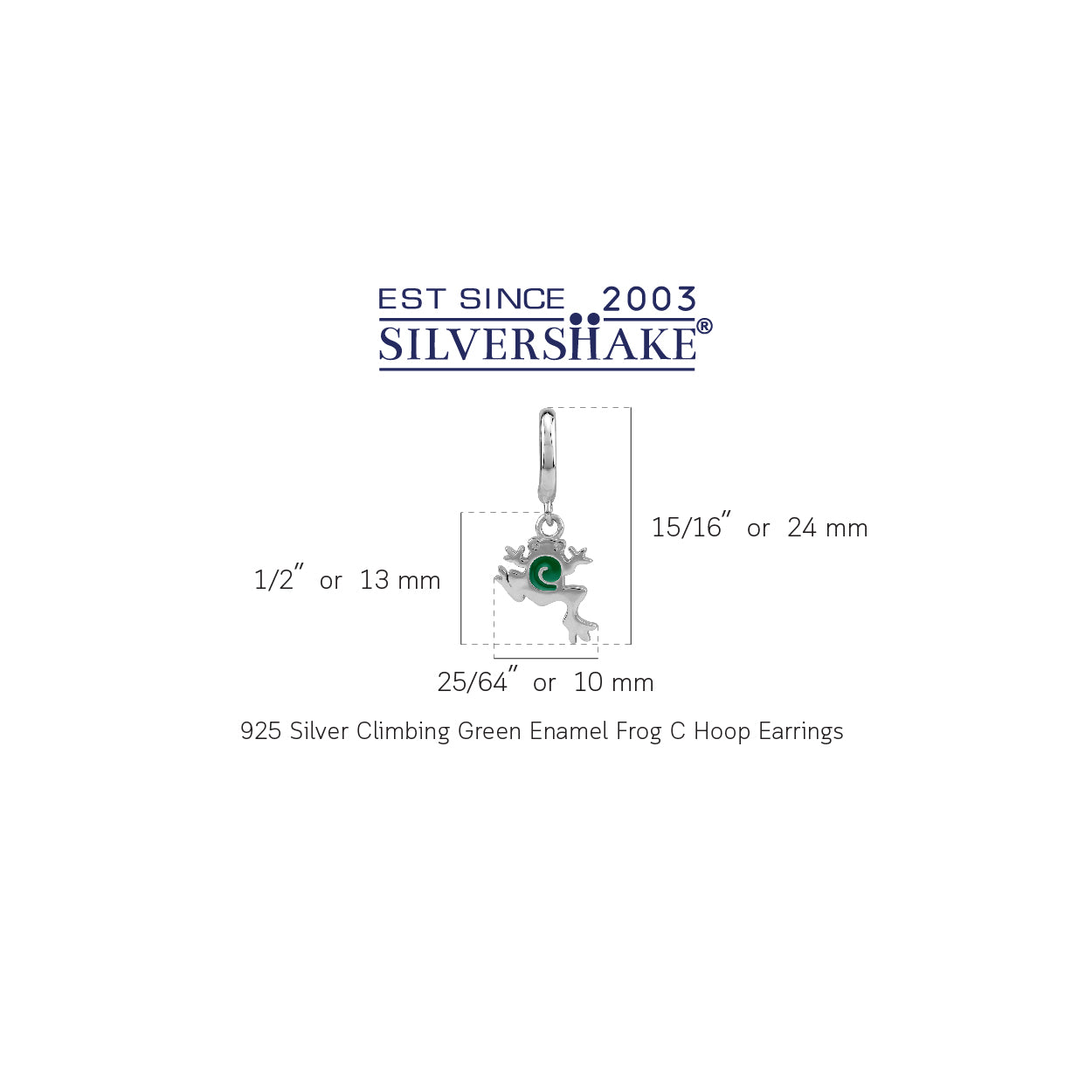 Silvershake Dangle Leaping / Climbing Frog Casual C Hoop Stud Earrings in Apostrophe, Comma Green Enamel White Gold Plated 925 Sterling Silver Jewelry for Women - Silvershake-store