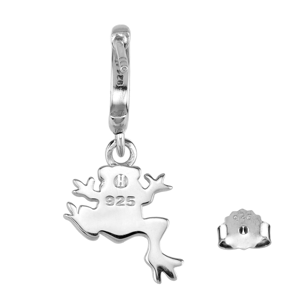 Silvershake Dangle Leaping / Climbing Frog Casual C Hoop Stud Earrings in Apostrophe, Comma Green Enamel White Gold Plated 925 Sterling Silver Jewelry for Women - Silvershake-store