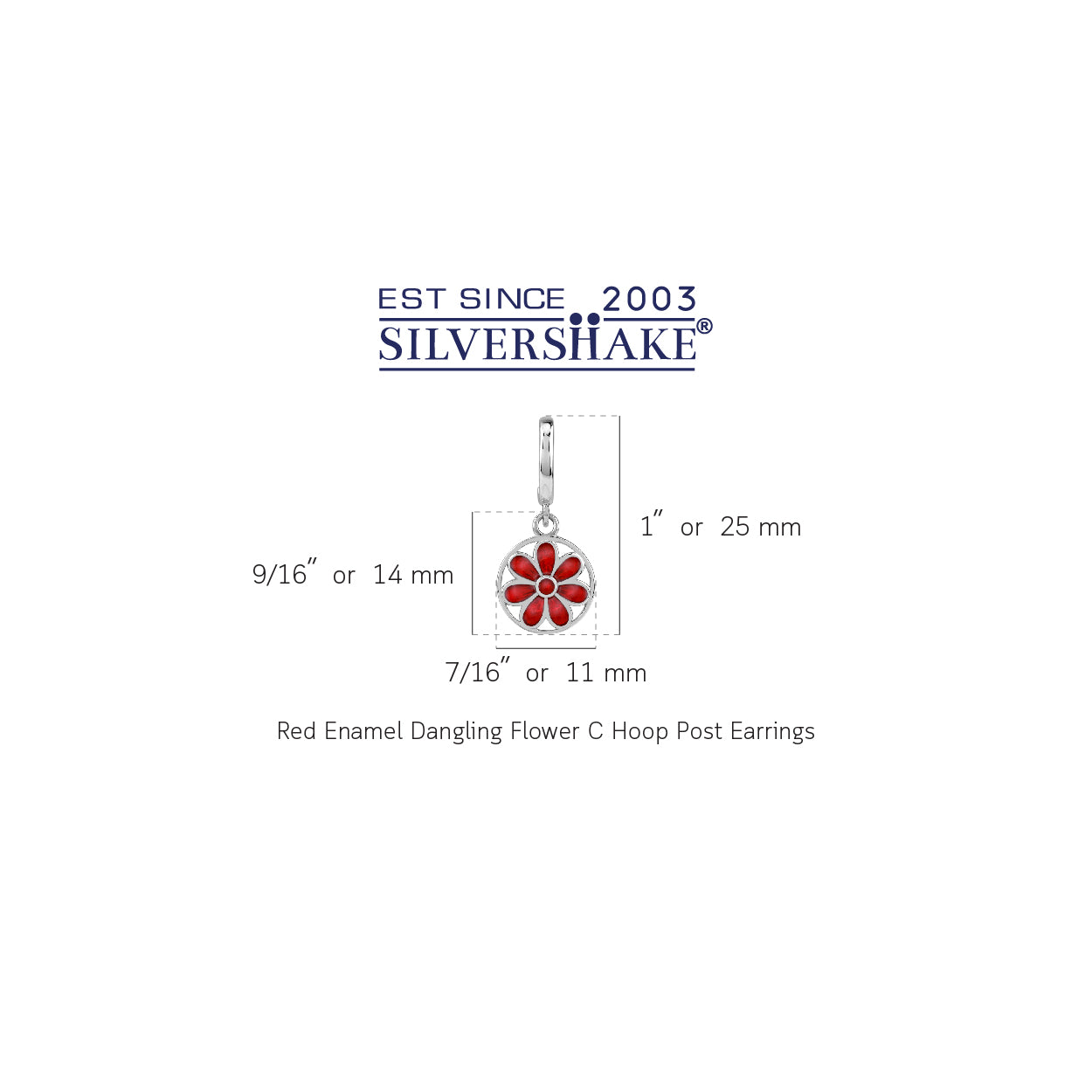 Silvershake Dangle Scroll / Filigree Flower Casual Circle C Hoop Stud Earrings in Red Enamel White Gold Plated 925 Sterling Silver Jewelry for Women - Silvershake-store