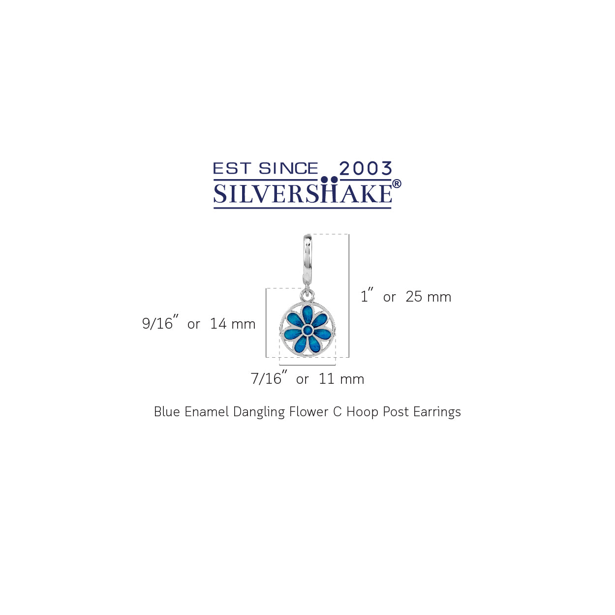 Silvershake Dangle Scroll / Filigree Flower Casual Circle C Hoop Stud Earrings in Blue Enamel White Gold Plated 925 Sterling Silver Jewelry for Women - Silvershake-store