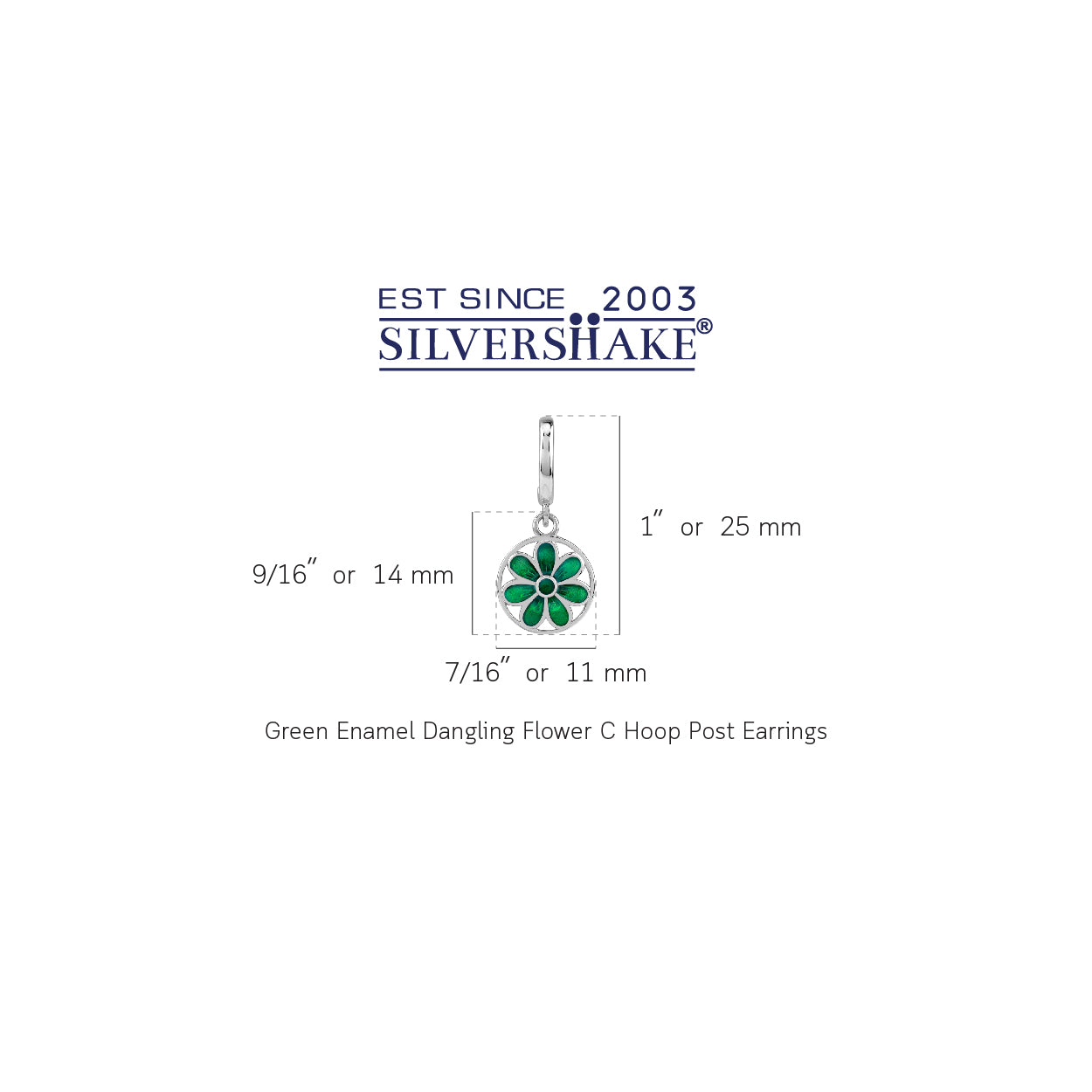 Silvershake Dangle Scroll / Filigree Flower Casual Circle C Hoop Stud Earrings in Green Enamel White Gold Plated 925 Sterling Silver Jewelry for Women - Silvershake-store