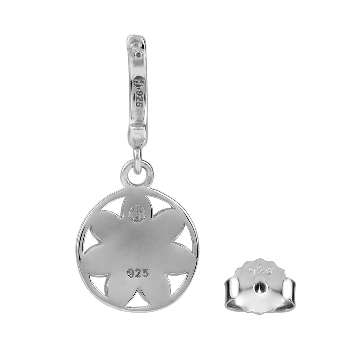 Silvershake Dangle Scroll / Filigree Flower Casual Circle C Hoop Stud Earrings in Green Enamel White Gold Plated 925 Sterling Silver Jewelry for Women - Silvershake-store