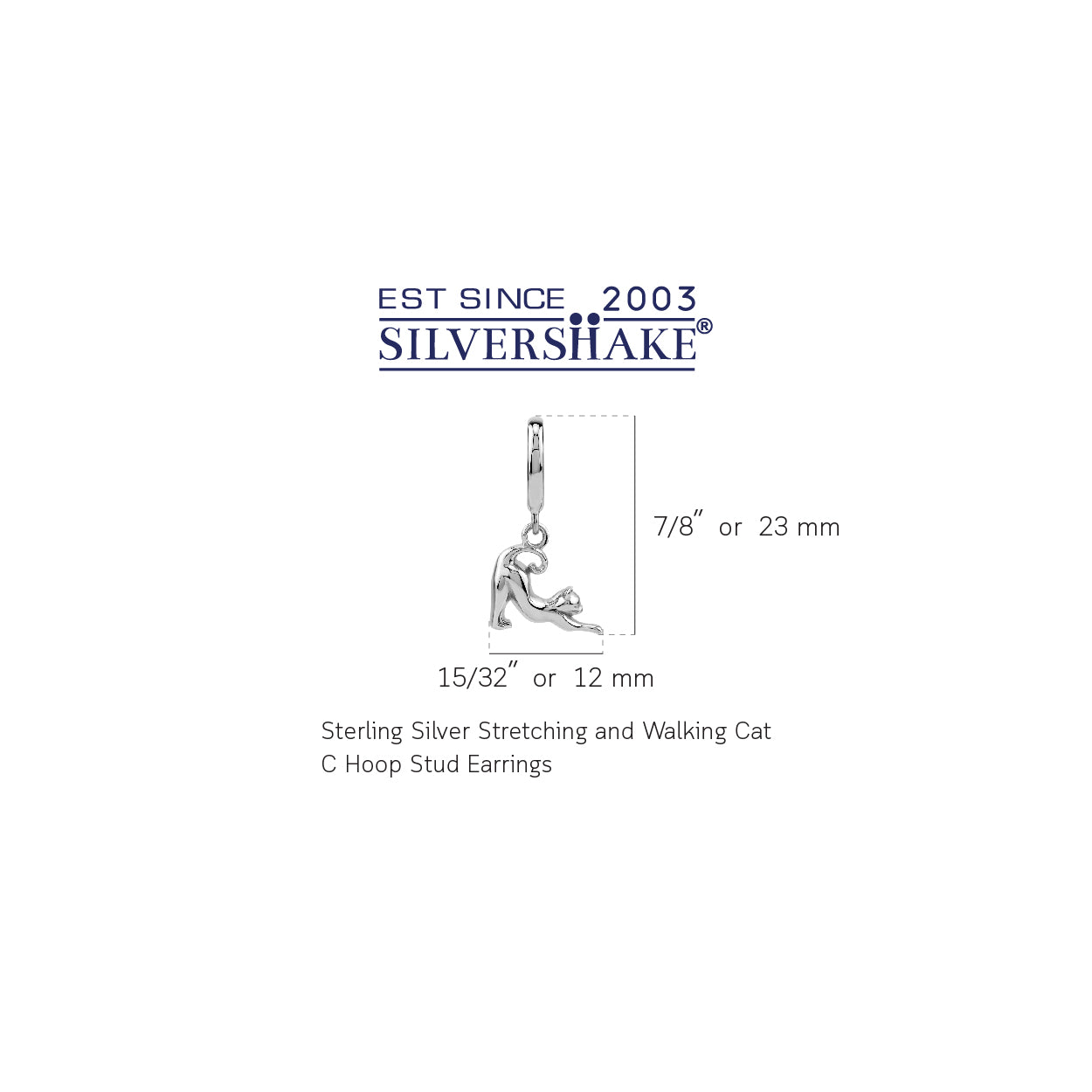 Silvershake White Gold Plated 925 Sterling Silver Minimalist Dangle Cat Pet Casual in C Hoop Stud Post Earrings Jewelry for Women - Silvershake-store