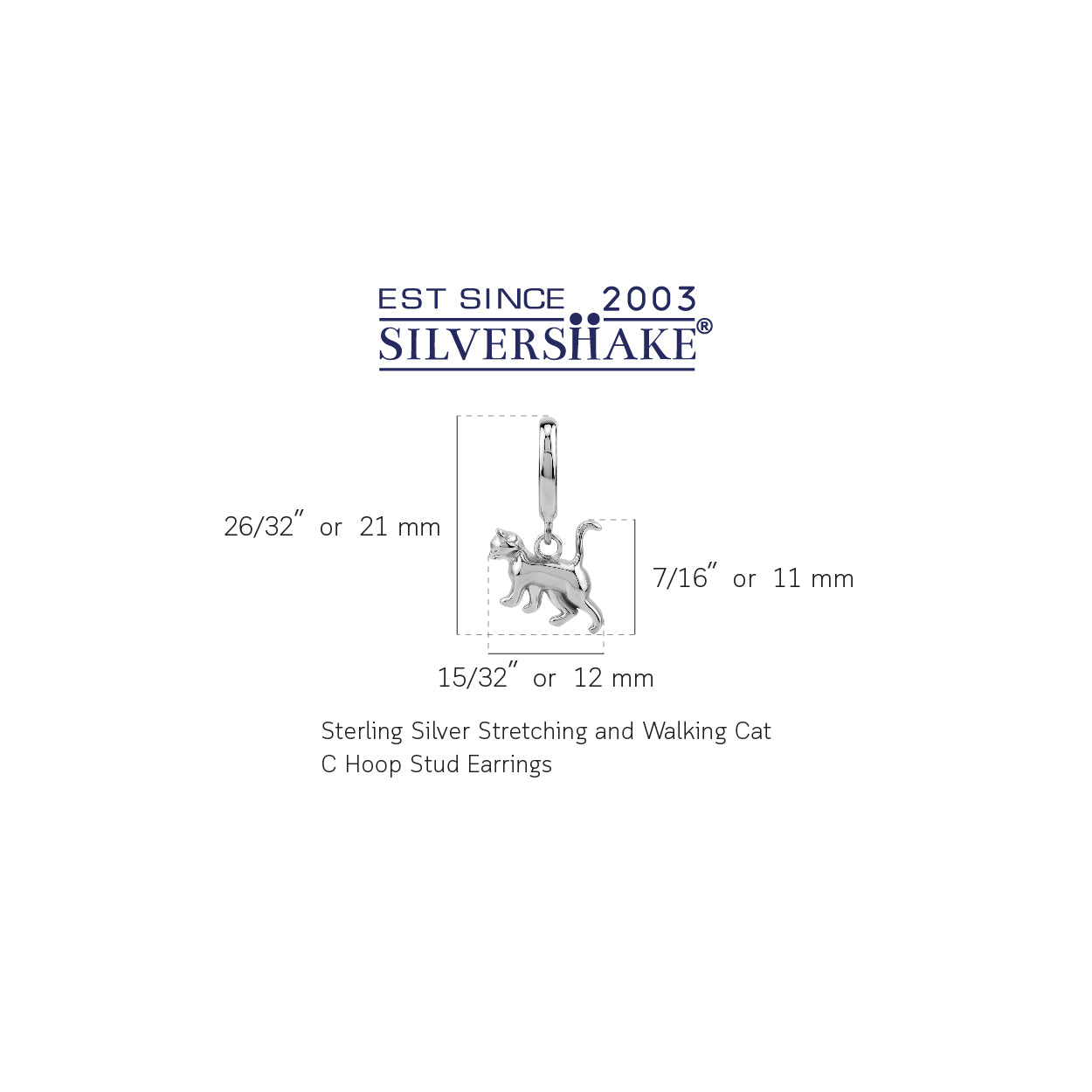 Silvershake White Gold Plated 925 Sterling Silver Minimalist Dangle Cat Pet Casual in C Hoop Stud Post Earrings Jewelry for Women - Silvershake-store